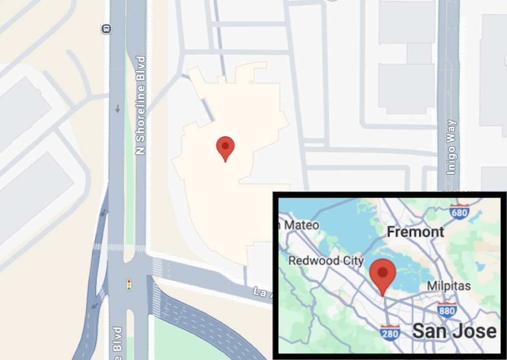 A screenshot showing the position of the profile of the Techcrunch User on a map, hovering on Mountain View, California.